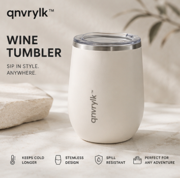 qnvrylk™ Stemless Insulated Wine Tumbler – Stainless Steel Wine Cup, Outdoor Picnic Drinkware