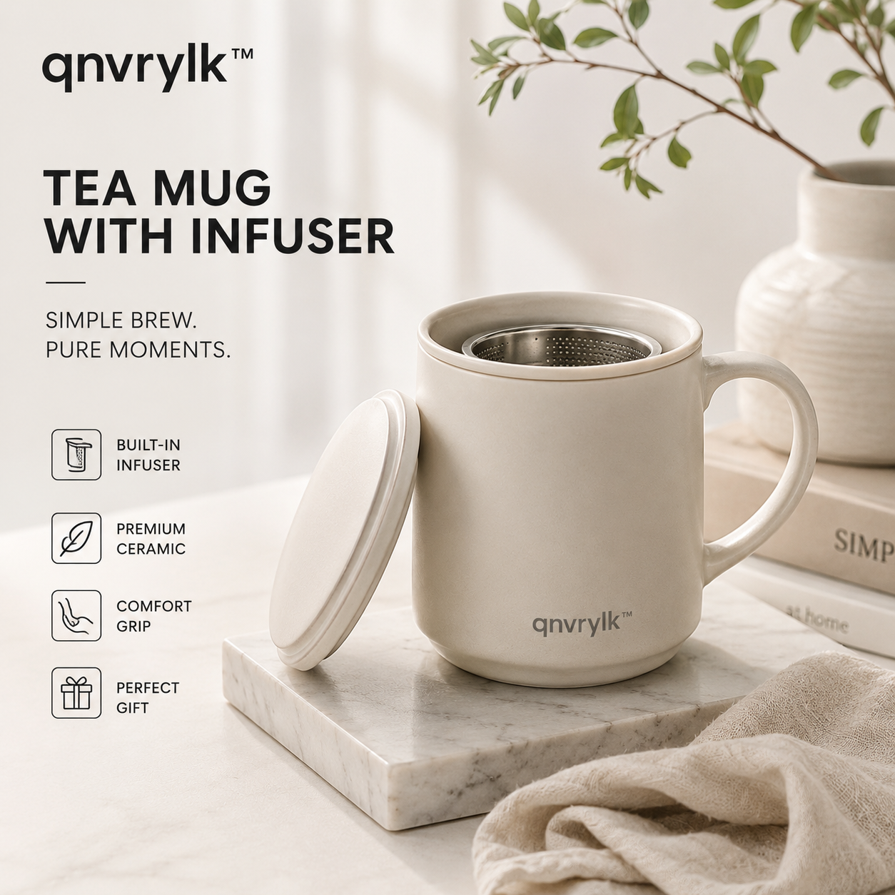 qnvrylk™ Nordic Ceramic Tea Mug with Infuser – Loose Leaf Tea Cup, Modern Minimalist Drinkware