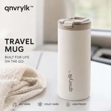 qnvrylk™ Vacuum Insulated Stainless Steel Travel Mug with Leakproof Lid – Coffee Mug, Thermal Cup, Portable Commuter Tumbler