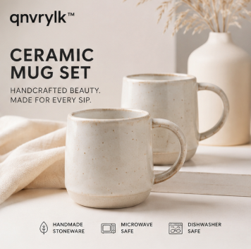 qnvrylk™ Handcrafted Stoneware Coffee Mug Set – Artisan Ceramic Coffee Cups, Rustic Kitchen Drinkware Collection