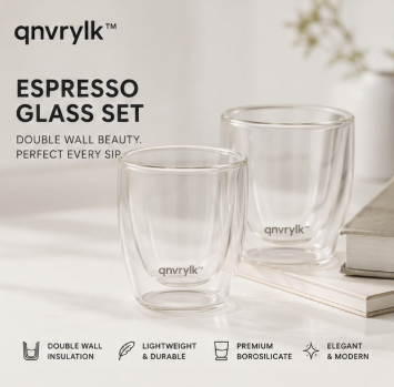 qnvrylk™ Double Wall Espresso Glass Set – Insulated Cappuccino Cups, Latte & Coffee Drinkware